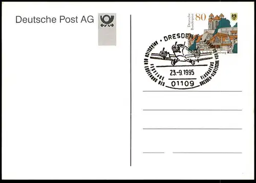 ÄLTERE POSTKARTE DRESDEN-KLOTZSCHE DEUTSCHE POST AG ERÖFFNUNG FLUGHAFEN SONDERSTEMPEL 1995 Airport AK Flugzeug avion cpa