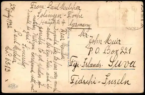 ALTE POSTKARTE BERGISCHES LAND WUPPERPARTIE BEI SOLINGEN-FOCHE Wupper nach Suva Fidschi Fiji postcard cpa AK