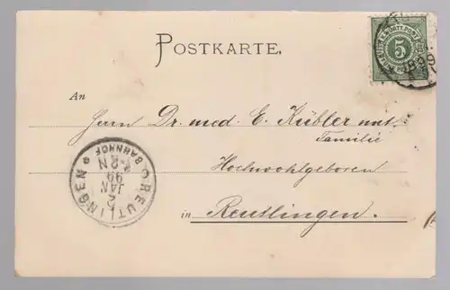 ALTE JUGENDSTIL POSTKARTE GRUSS AUS STUTTGART HAHNEL 1898 Schirm umbrella parapluie Pferde horses Ansichtskarte postcard