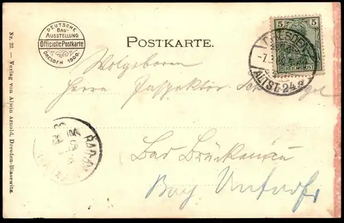 ALTE JUGENDSTIL POSTKARTE REICHSBAU-GRUPPE DRESDEN BAUAUSSTELLUNG 1900 Kleeblatt postcard Ansichtskarte cpa AK