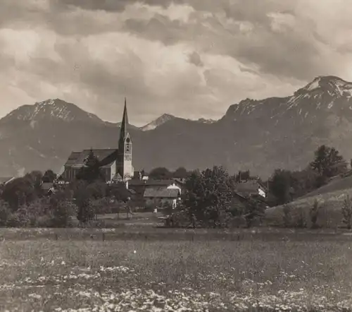 ALTE POSTKARTE BERNAU IM CHIEMGAU PANORAMA GESAMTANSICHT KIRCHE Chiemsee Wiese postcard Ansichtskarte cpa AK