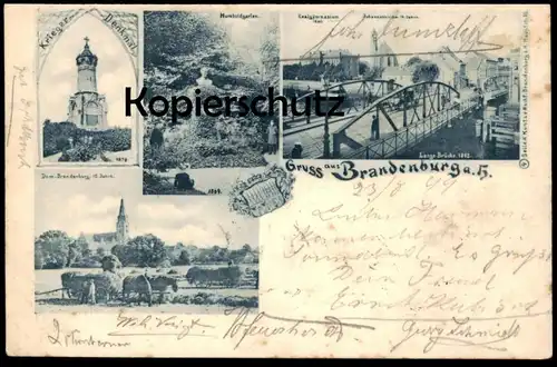 ALTE POSTKARTE GRUSS AUS BRANDENBURG AN DER HAVEL KRIEGERDENKMAL REALGYMNASIUM DOM HUMBOLDTGARTEN 1899 cpa postcard