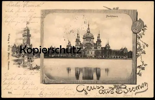 ALTE JUGENDSTIL POSTKARTE GRUSS AUS BREMEN PARKHAUS PASSEPARTOUT cpa postcard AK Ansichtskarte