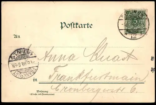 ALTE LITHO POSTKARTE GRUSS AUS TREPTOW BERLIN PAAR IM BOOT 1899 cpa postcard AK Ansichtskarte