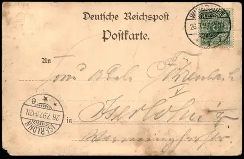 ALTE LITHO POSTKARTE GRUSS VOM TAUNUSBLICK BEI WIESBADEN 1897 DAMPFLOK ZUG train cpa postcard AK Ansichtskarte