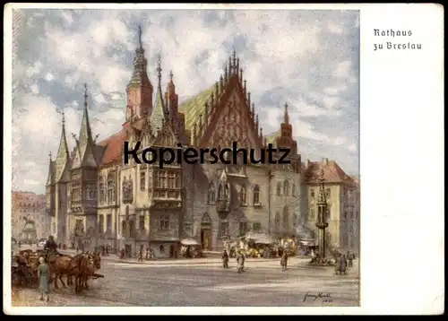 ALTE KÜNSTLER POSTKARTE RATHAUS ZU BRESLAU TURN- & SPORTFEST 1938 Aufkleber Sonderstempel Sign. Franz Huth Ansichtskarte
