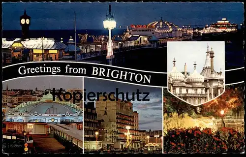 ÄLTERE POSTKARTE GREETINGS FROM BRIGHTON PALACE AMUSEMENTS at night bei Nacht la nuit postcard Ansichtskarte cpa AK