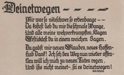 ALTE SPRUCH POSTKARTE DEINETWEGEN SCHRIFTSTELLER WILL SCHIRP Berndorf Gerolstein Ansichtskarte AK cpa postcard