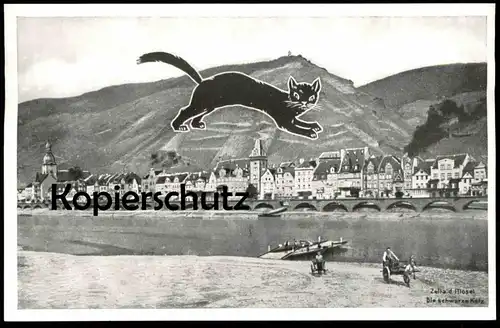 ALTE POSTKARTE ZELL AN DER MOSEL FÄHRE SCHWARZE KATZ cat chat catte wine vin Ansichtskarte AK cpa postcard