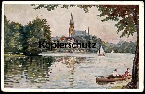 ALTE KÜNSTLER POSTKARTE SCHLOSSTEICH CHEMNITZ NACH EINEM ORGINAL VON D. BAUMGÄRTEL 1928 AK Ansichtskarte cpa postcard