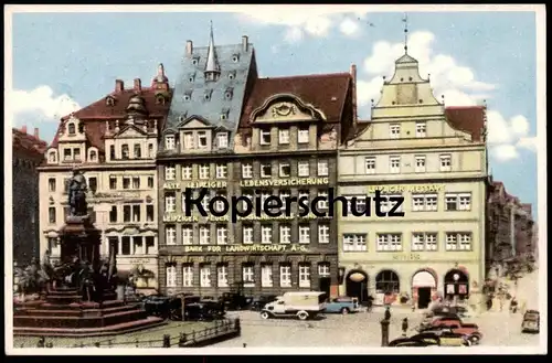 ALTE POSTKARTE LEIPZIG MARKT MARKENHAUS HERBERT LANGE MESSE 1948 LEIPZIGER VERSICHERUNG AK Ansichtskarte cpa postcard