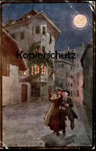 ALTE KÜNSTLER POSTKARTE BATZENHÄUSEL BOZEN CA DE BEZZI BOLZANO PAAR A. STOLZ Bazenhäusl couple Ehepaar cpa postcard