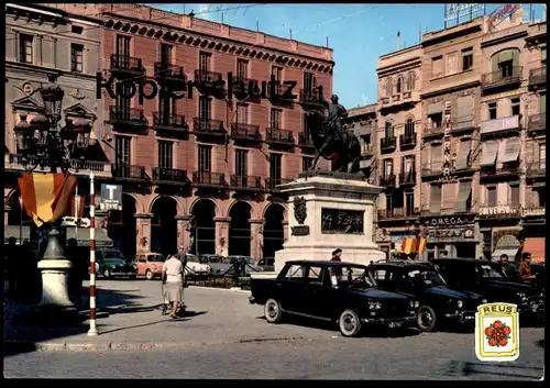 ÄLTERE POSTKARTE REUS PLAZA DEL GENERAL PRIM TAXI SCHILD Cab car Taxen Taxis Espana AK Ansichtskarte cpa postcard