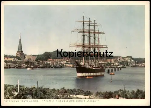 ALTE POSTKARTE OSTSEEBAD TRAVEMÜNDE HAFEN SEGELSCHULSCHIFF PASSAT Segelschiff sailing vessel bateau voilier Schiff ship