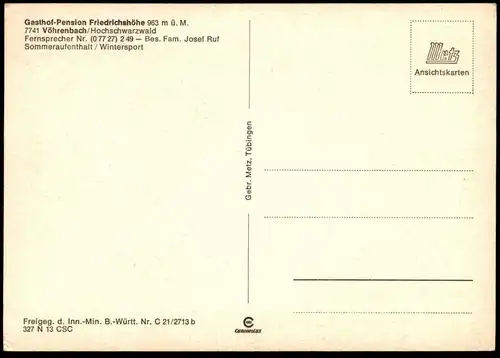 ÄLTERE POSTKARTE GASTHOF-PENSION FRIEDRICHSHÖHE VÖHRENBACH Ansichtskarte postcard AK cpa