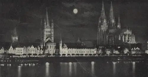 ALTE POSTKARTE KÖLN AM RHEIN DOM-BELEUCHTUNG MOND postcard cpa AK Ansichtskarte