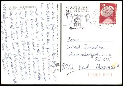 ÄLTERE POSTKARTE HORN BAD MEINBERG KURKLINIK AM PARK Klinik Krankenhaus postcard cpa AK Ansichtskarte