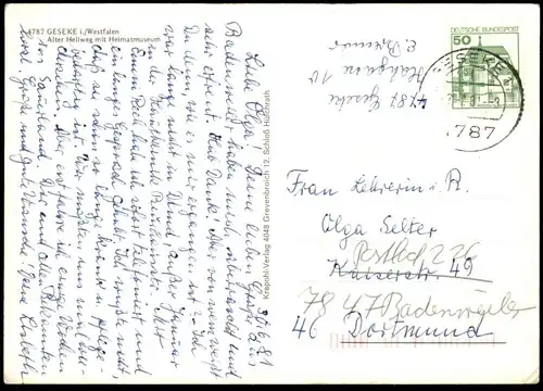 ÄLTERE POSTKARTE GESEKE IN WESTFALEN ALTER HELLWEG MIT HEIMATMUSEUM KREIS SOEST DAIMLER BENZ postcard cpa Ansichtskarte