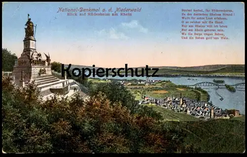 ALTE POSTKARTE NATIONAL-DENKMAL AN DEM NIEDERWALD BLICK AUF RÜDESHEIM AM RHEIN monument postcard cpa AK Ansichtskarte