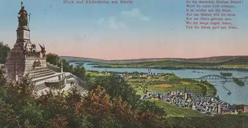 ALTE POSTKARTE NATIONAL-DENKMAL AN DEM NIEDERWALD BLICK AUF RÜDESHEIM AM RHEIN monument postcard cpa AK Ansichtskarte