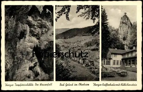 ALTE POSTKARTE IBERGER TROPFSTEINHÖHLE DER WASSERFALL BAD GRUND OBERHARZ IBERGER KAFFEEHAUS RECHTECKSTEMPEL HOHNSTEDT AK