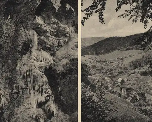 ALTE POSTKARTE IBERGER TROPFSTEINHÖHLE DER WASSERFALL BAD GRUND OBERHARZ IBERGER KAFFEEHAUS RECHTECKSTEMPEL HOHNSTEDT AK