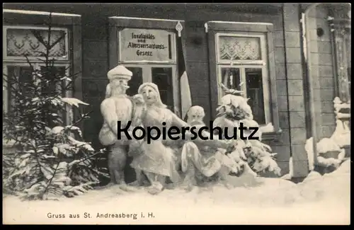 ALTE POSTKARTE GRUSS AUS ST. ANDREASBERG IM HARZ SCHNEEMANN RENTE UNFALL Schneefiguren Altersversorgungsgesetz postcard