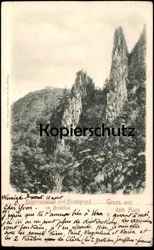 ALTE POSTKARTE GRUSS AUS DEM HARZ HEXENTANZPLATZ UND HIRSCHGRUND IM BODETHAL Thale Bodetal cpa postcard AK Ansichtskarte