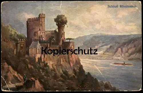 ALTE KÜNSTLER POSTKARTE SCHLOSS RHEINSTEIN Burg chateau castle Trechtingshausen cpa postcard AK Ansichtskarte