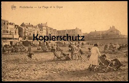 ALTE POSTKARTE MIDDELKERKE LA PLAGE ET LA DIGUE FRAU IM KLEID femme woman beach Strand cpa postcard AK Ansichtskarte