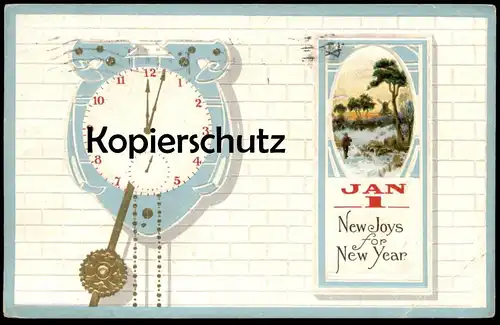 ALTE PRÄGE POSTKARTE NEUJAHR NEW JOYS FOR NEW YEAR UHR PENDEL clock horloge embossed cpa postcard AK Ansichtskarte