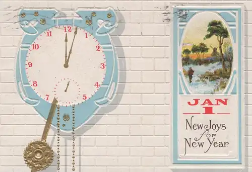 ALTE PRÄGE POSTKARTE NEUJAHR NEW JOYS FOR NEW YEAR UHR PENDEL clock horloge embossed cpa postcard AK Ansichtskarte