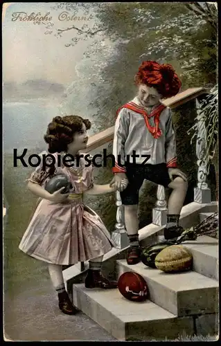 ALTE POSTKARTE FRÖHLICHE OSTERN KINDER OSTEREIER enfants children boy girl easter egg Eier Ei postcard AK Ansichtskarte