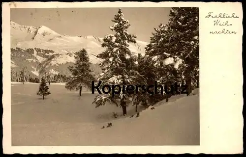 ALTE POSTKARTE FRÖHLICHE WEIHNACHTEN 1938 ALPEN Wintermotiv Berge Tannen cpa postcard AK Ansichtskarte