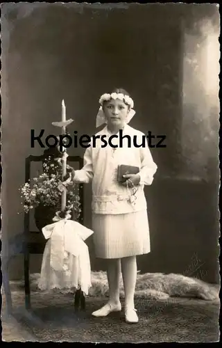 ALTE FOTO POSTKARTE MÄDCHEN HEILIGE KOMMUNION ATELIER GIEGERICH NIEDER-INGELHEIM child enfant girl communion photo cpa