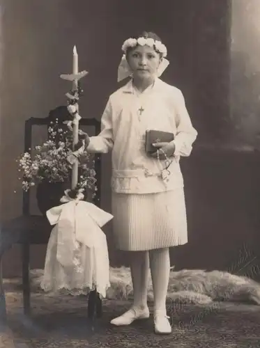 ALTE FOTO POSTKARTE MÄDCHEN HEILIGE KOMMUNION ATELIER GIEGERICH NIEDER-INGELHEIM child enfant girl communion photo cpa