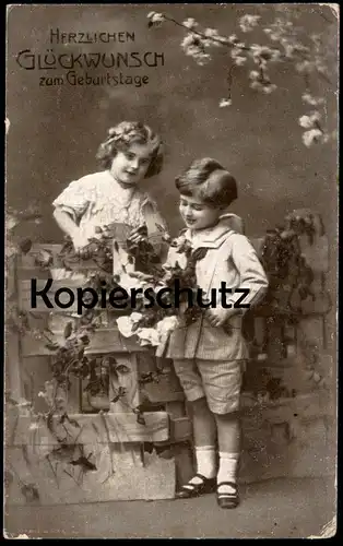 ALTE POSTKARTE HERZLICHEN GLÜCKWUNSCH ZUM GEBURTSTAGE Blumen Geburtstag child enfant Kinder girl boy Geburtstagskarte AK