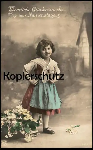 ALTE POSTKARTE HERZLICHE GLÜCKWÜNSCHE ZUM NAMENSTAGE HALSKETTE PERLEN MÄDCHEN KIND Namenstag child enfant girl postcard