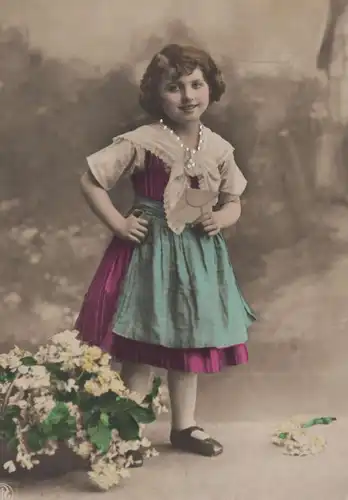 ALTE POSTKARTE HERZLICHE GLÜCKWÜNSCHE ZUM NAMENSTAGE HALSKETTE PERLEN MÄDCHEN KIND Namenstag child enfant girl postcard