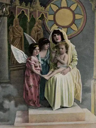 ALTE POSTKARTE GESEGNETE WEIHNACHTEN ENGEL MIT KIND angel ange girl child enfant Kinder enfants children cpa AK postcard