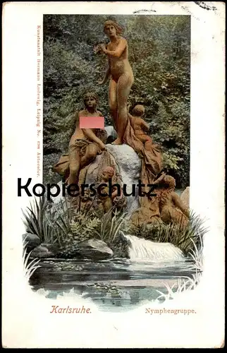 ALTE POSTKARTE KARLSRUHE NYMPHENGRUPPE Nymphe nymph nude woman breast women cpa AK postcard Ansichtskarte