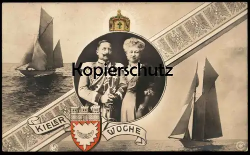 ALTE POSTKARTE KIELER WOCHE 1910 KAISER WILHELM & FRAU KIEL Segelschiff Regatta sailing contest postcard Ansichtskarte