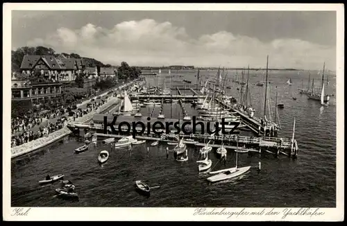 ALTE POSTKARTE KIEL HINDENBURGUFER MIT DEN YACHTHÄFEN HAFEN 1937 cpa AK postcard Ansichtskarte