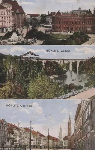 ALTE POSTKARTE GÖRLITZ POSTPLATZ VIADUKT MIT DAMPFLOK OBERMARKT Zgorzelec Lokomotive AK Ansichtskarte postcard cpa