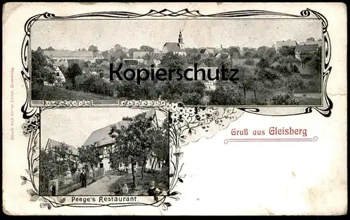 ALTE POSTKARTE GRUSS AUS GLEISBERG PEEGE'S RESTAURANT ROSSWEIN Marke Uhlmann Waage Einkaufswert 10 Pfennig 31.12.1939
