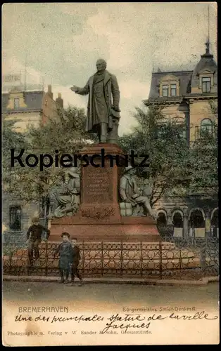 ALTE POSTKARTE BREMERHAVEN BÜRGERMEISTER SMIDT-DENKMAL Kinder Jungen boys children enfants monument postcard cpa AK