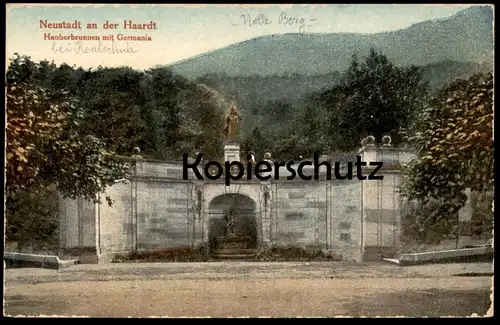 ALTE POSTKARTE NEUSTADT AN DER HAARDT HAUBERBRUNNEN MIT GERMANIA Brunnen Denkmal Ansichtskarte postcard AK cpa