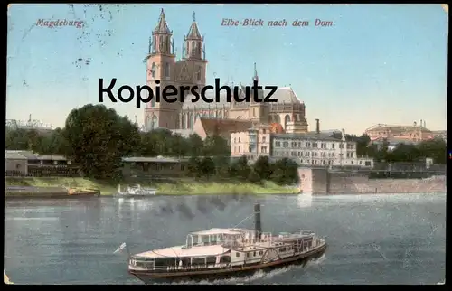 ALTE POSTKARTE MAGDEBURG ELBE-BLICK NACH DEM DOM Schiff Dampfer steam ship bateau à vapeur Ansichtskarte postcard AK cpa