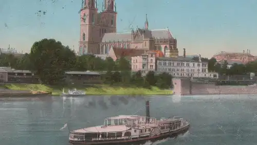 ALTE POSTKARTE MAGDEBURG ELBE-BLICK NACH DEM DOM Schiff Dampfer steam ship bateau à vapeur Ansichtskarte postcard AK cpa