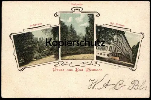 ALTE POSTKARTE GRUSS AUS BAD WEILBACH KURHAUS FLÖRSHEIM Stempel Initialen Familienwappen Blankenburg Ansichtskarte cpa